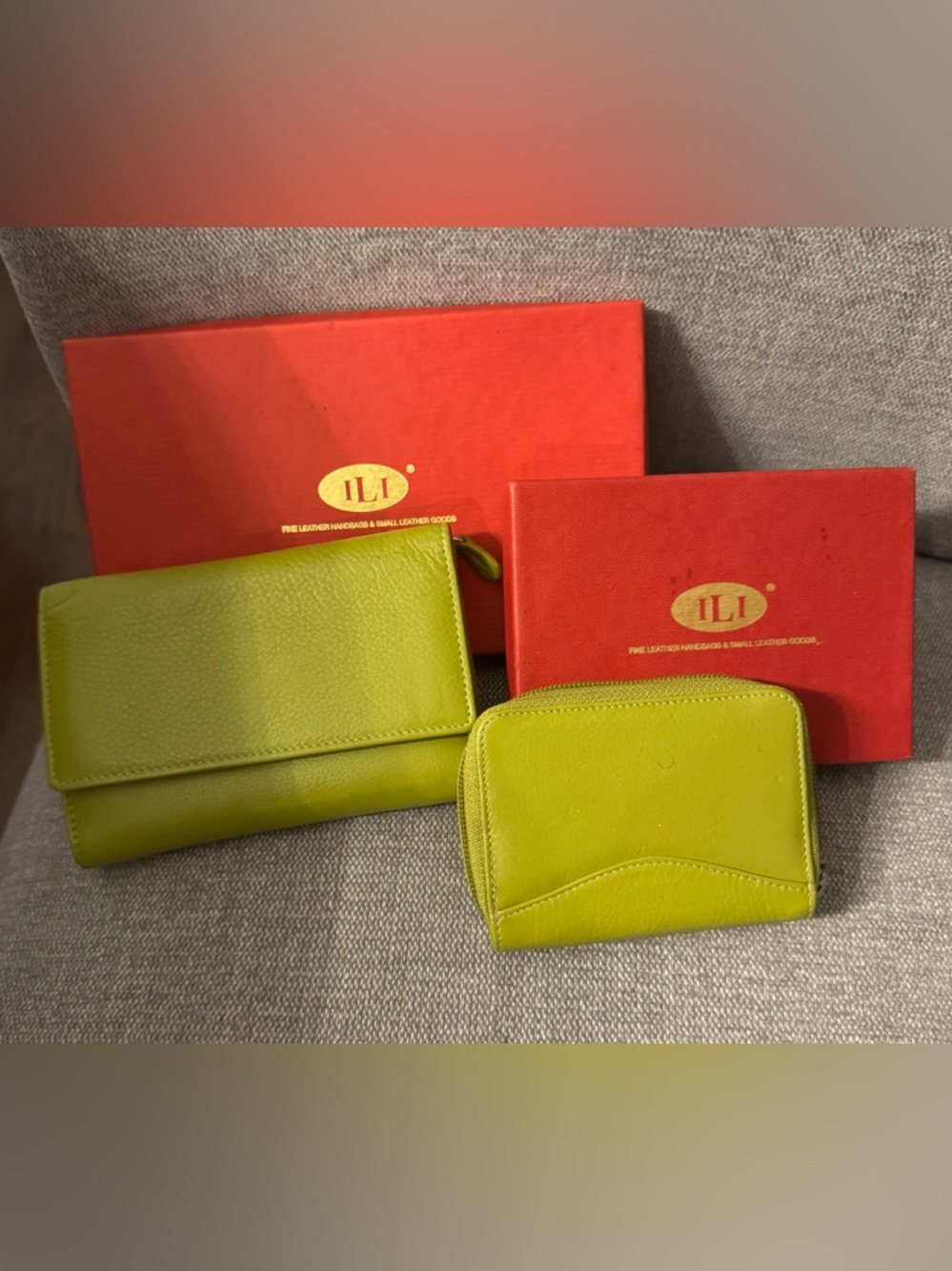 Green Leather Wallet Set Womens Compact & Clutch Bundle Soft Leather